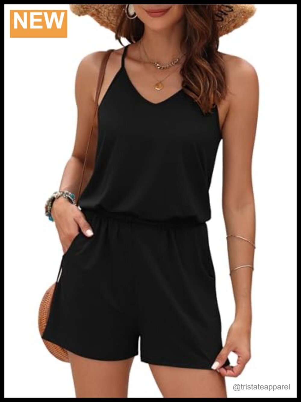 Women's V Neck Spaghetti Strap Romper Short Jumpsuit